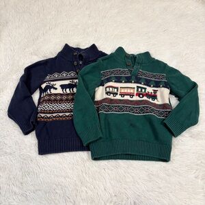The Children Place set of 2 Boy's long sleeve Fair Isle Train -  deer Sweater